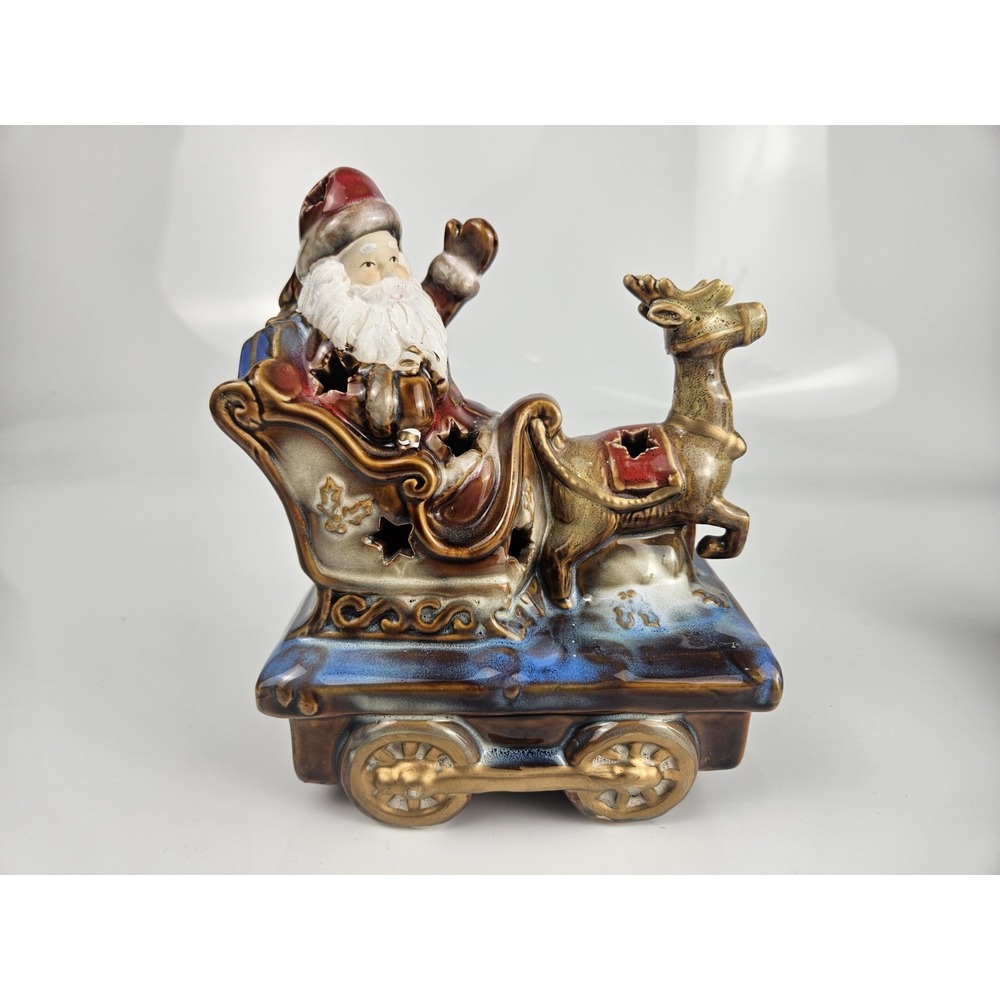 Vintage 3 Piece Stoneglaze Train Christmas Collection‎ Santa Snowmen Stars - Picture 8 of 13